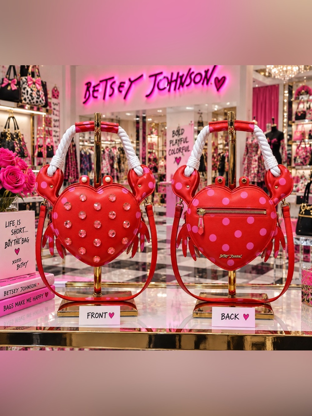 Betsey Johnson Shell Raiser Heart Crab Crossbody Bag